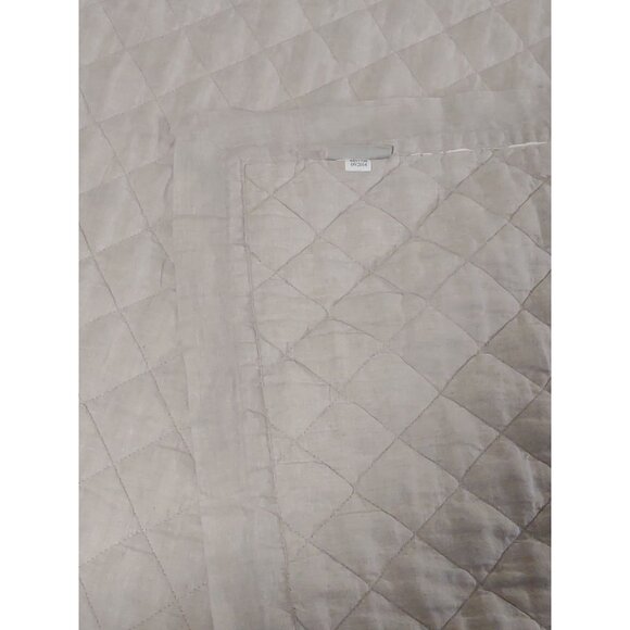 Pottery Barn Belgian Flax Linen Diamond Queen Full Quilt Natural 86" x 92" - Picture 6 of 15